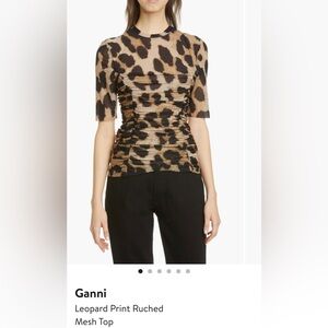 Hank Leopard Print Rouched Mesh Top - Size S